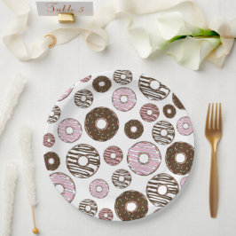 Assiettes En Carton Motif De Donuts, Donuts Roses, Donuts Brown