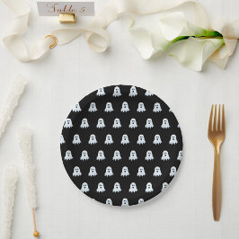Assiettes En Carton Motif de fantôme d'horreur noir et blanc