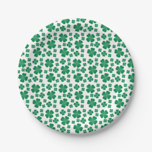 Assiettes En Carton Motif de fermeture à quatre feuilles vert