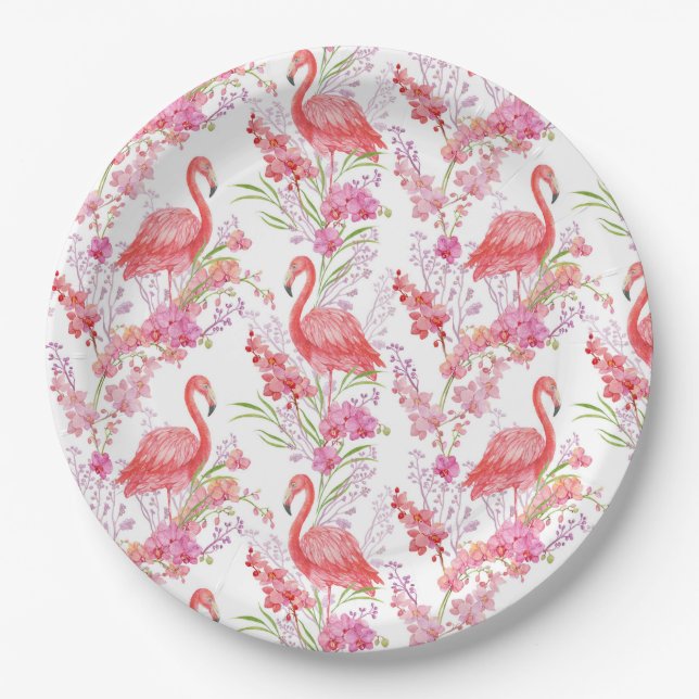 Assiettes En Carton Motif de fête flamant rose mignon (Devant)
