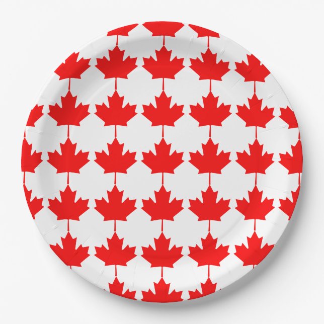 Assiettes En Carton Motif de feuille d'érable rouge du Canada (Devant)
