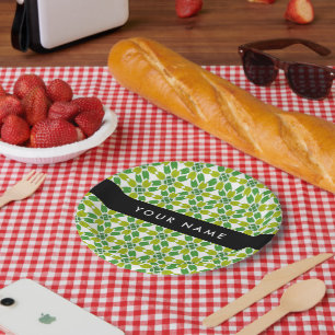 Assiettes En Carton Motif de feuille, feuilles vertes, votre nom