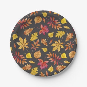 Assiettes En Carton Motif de feuilles d'automne aquarelle rustique Fêt