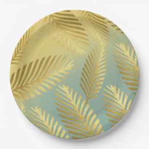 Assiettes En Carton Motif de feuilles de palmier dorées ombrées