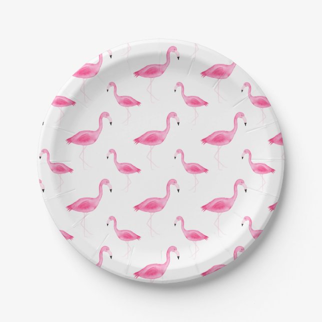 Assiettes En Carton Motif de Flamant rose d'aquarelle (Devant)