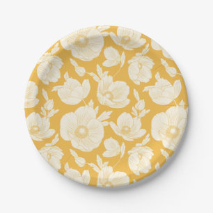 Assiettes En Carton Motif de fleur d'or