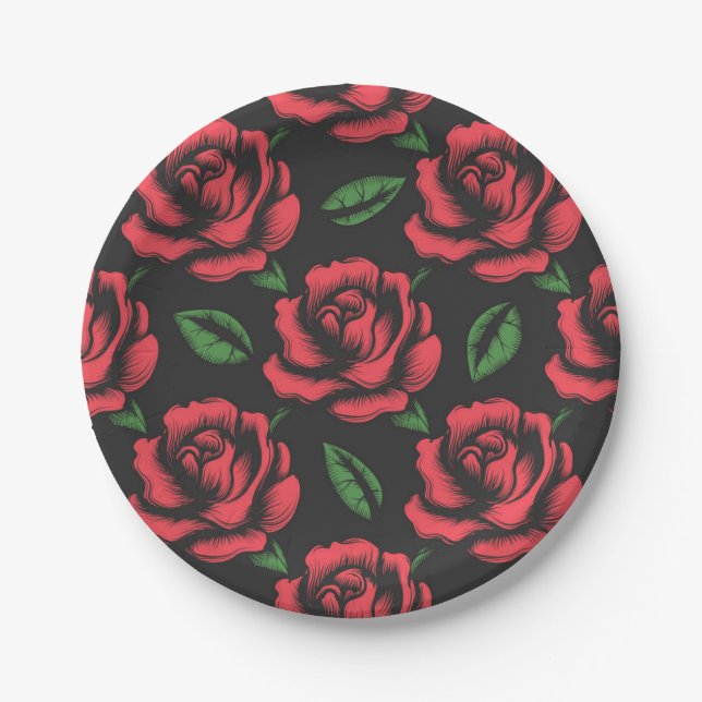 Assiettes En Carton Motif de fleurs (Devant)