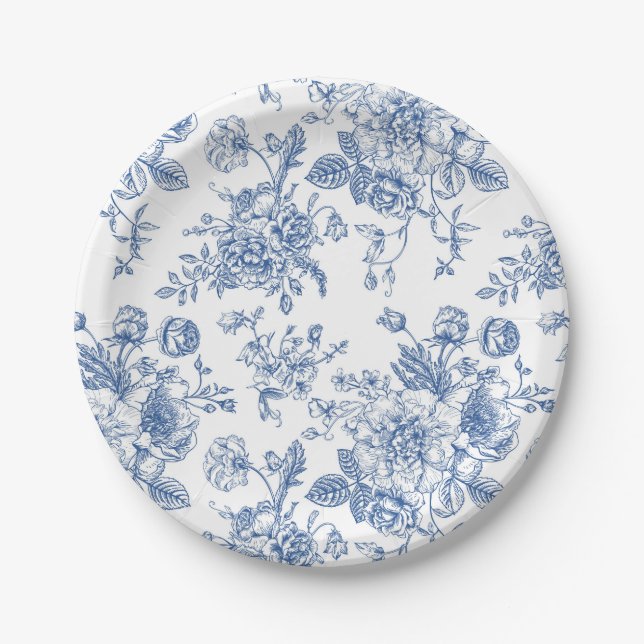 Assiettes En Carton Motif de fleurs bleues (Devant)