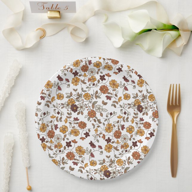 Assiettes En Carton Motif de fleurs de Boho rétro (Mariage)