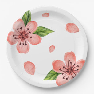 Assiettes En Carton Motif de fleurs de cerisier d'aquarelle