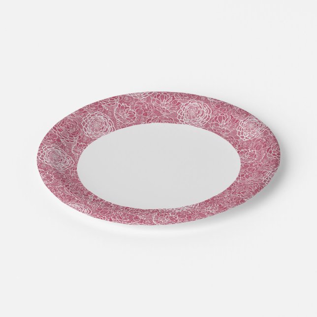 Assiettes En Carton motif de fleurs en dentelle bleue (Angle)