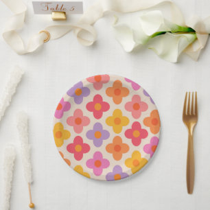 Assiettes En Carton Motif de fleurs hippies colorées rétro