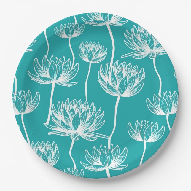 Assiettes En Carton Motif de fleurs Lotus (Devant)