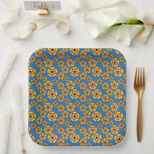 Assiettes En Carton Motif de fleurs orange jaune