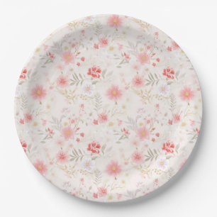 Assiettes En Carton Motif de fleurs roses pastel rouge blanc