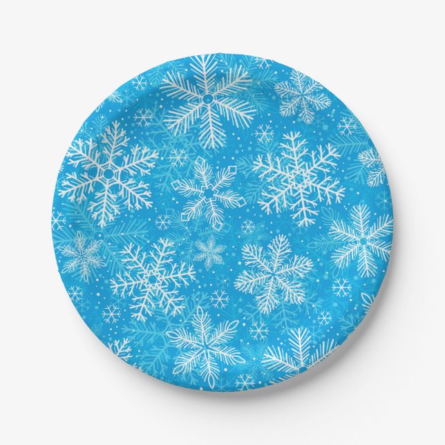 Assiettes En Carton Motif de flocons blancs (Devant)