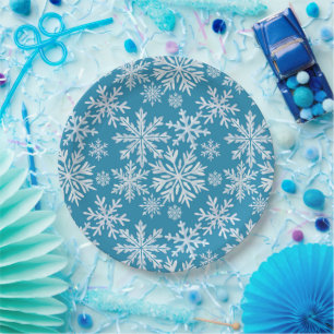 Assiettes En Carton Motif de flocons de neige à l'aquarelle