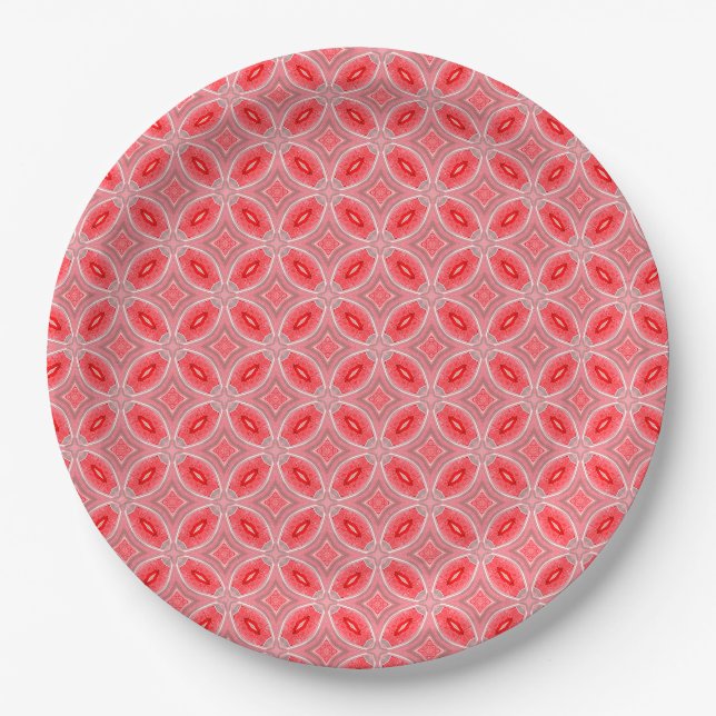 Assiettes En Carton Motif de formulaires Abstraits rouges (Devant)