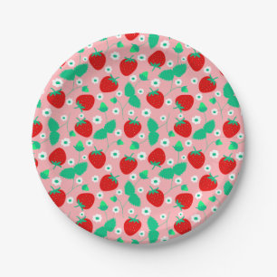 Assiettes En Carton Motif de fraise marguerite rose et rouge