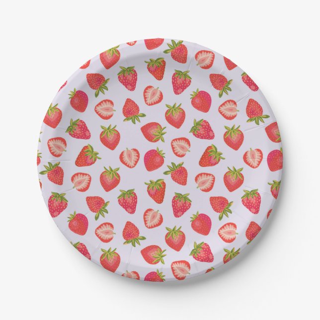 Assiettes En Carton Motif de fraise rose mou (Devant)