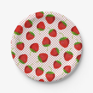 Assiettes En Carton Motif de fraises et de points rouges