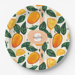 Assiettes En Carton Motif de fruits d'agrumes avec Feuilles verts
