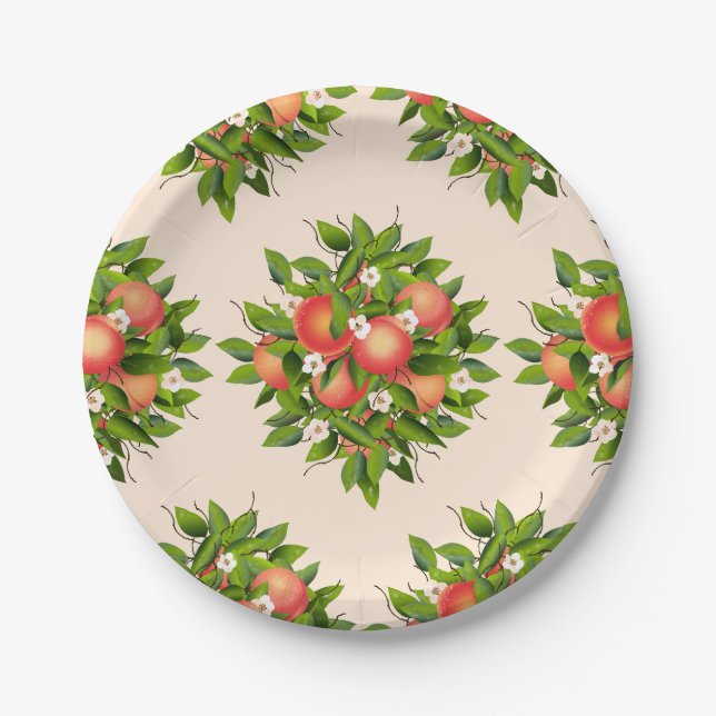 Assiettes En Carton Motif de fruits de pêche (Devant)