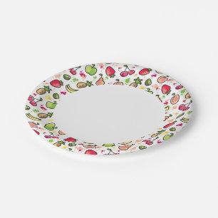 Assiettes En Carton motif de fruits dessinés à la main