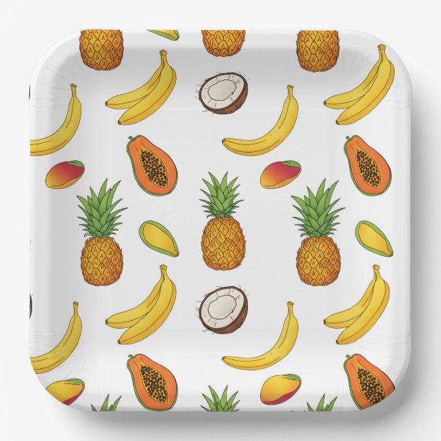 Assiettes En Carton Motif de fruits tropicaux (Recto)