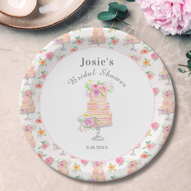 Assiettes En Carton Motif de gâteau Rose couche Fête des mariées aquar (Créateur téléchargé)