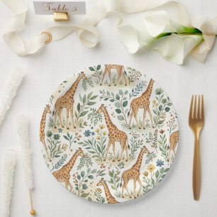 Assiettes En Carton Motif de girafe à l'aquarelle mignon