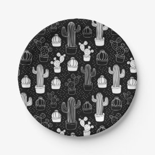 Assiettes En Carton Motif de gribouillis noir et blanc