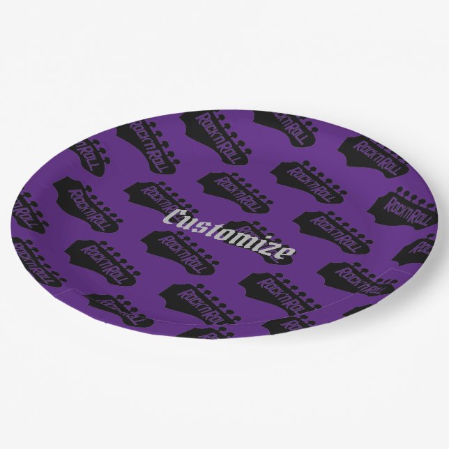 Assiettes En Carton Motif de guitare rock et roll (Angle)