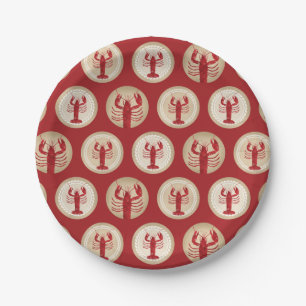 Assiettes En Carton Motif de homard rouge - Océan marin Nautique