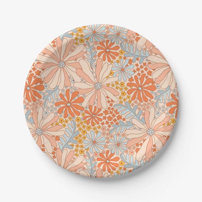 Assiettes En Carton Motif de jardin à fleurs rétro (Devant)