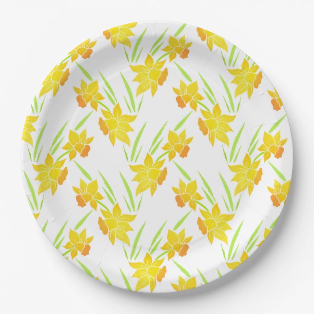 Assiettes En Carton Motif de jonquilles d'aquarelle (Devant)