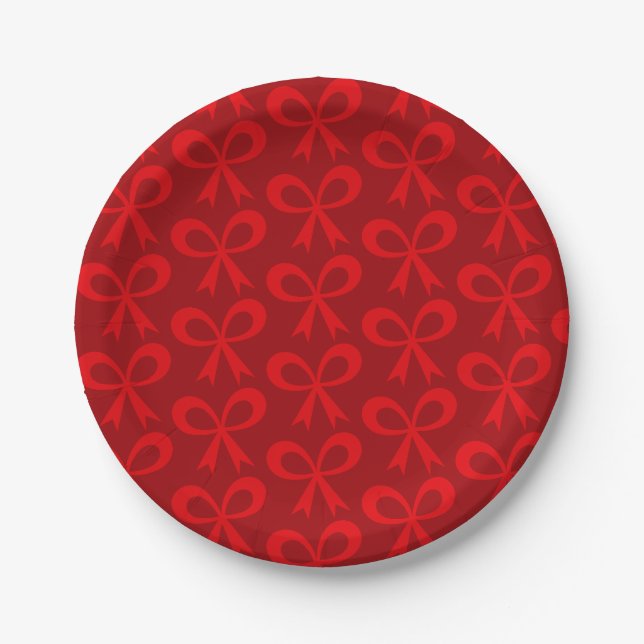 Assiettes En Carton Motif de la Bow rouge foncé saisonnier (Devant)