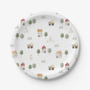 Assiettes En Carton Motif de la ferme d'aquarelle
