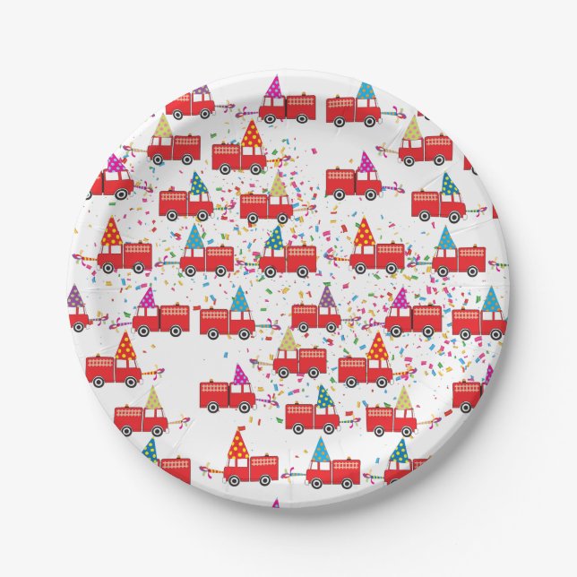 Assiettes En Carton Motif de la Fête du Camion Rouge (Devant)