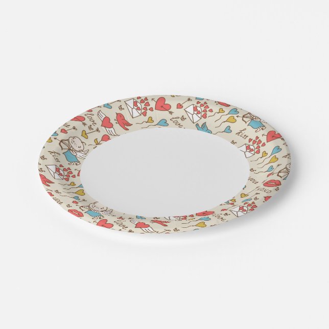 Assiettes En Carton Motif de la Saint Valentin avec Cupidon (Angle)