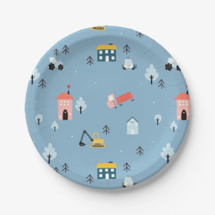 Assiettes En Carton Motif de la scène du Doodle Town