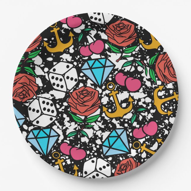 Assiettes En Carton Motif de la vieille école (Devant)