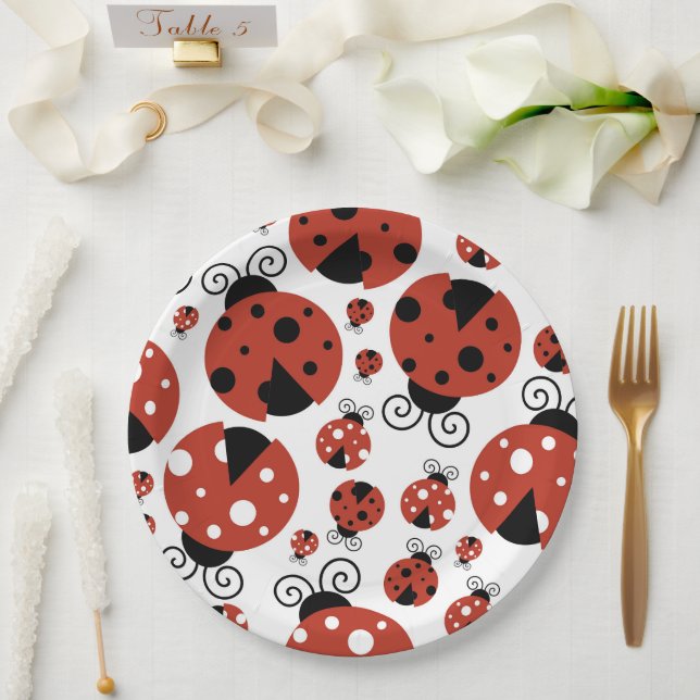 Assiettes En Carton Motif De Ladybugs, Mignons Ladybugs, Red Ladybugs (Mariage)