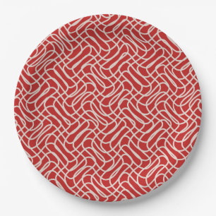 Assiettes En Carton Motif De Ligne Abstraite Rouge Et Crème