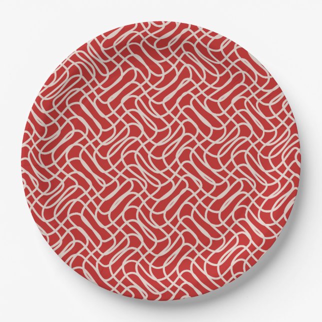 Assiettes En Carton Motif De Ligne Abstraite Rouge Et Crème (Devant)