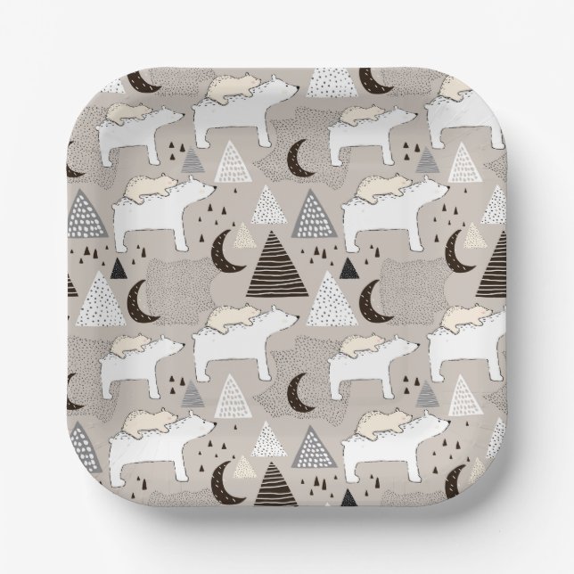 Assiettes En Carton Motif de l'ours de bois du mignon Doodland (Recto)