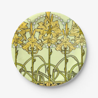 Assiettes En Carton Motif de lys Art nouveau d'Alphonse Mucha vintage