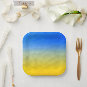 Assiettes En Carton Motif de maillage géométrique bleu jaune Ukraine
