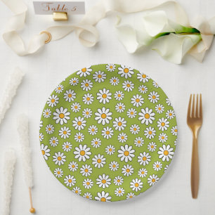 Assiettes En Carton Motif de marguerite à fleurs vert et blanc