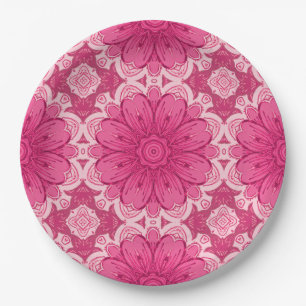 Assiettes En Carton Motif de marguerite géométrique en corail et rose 